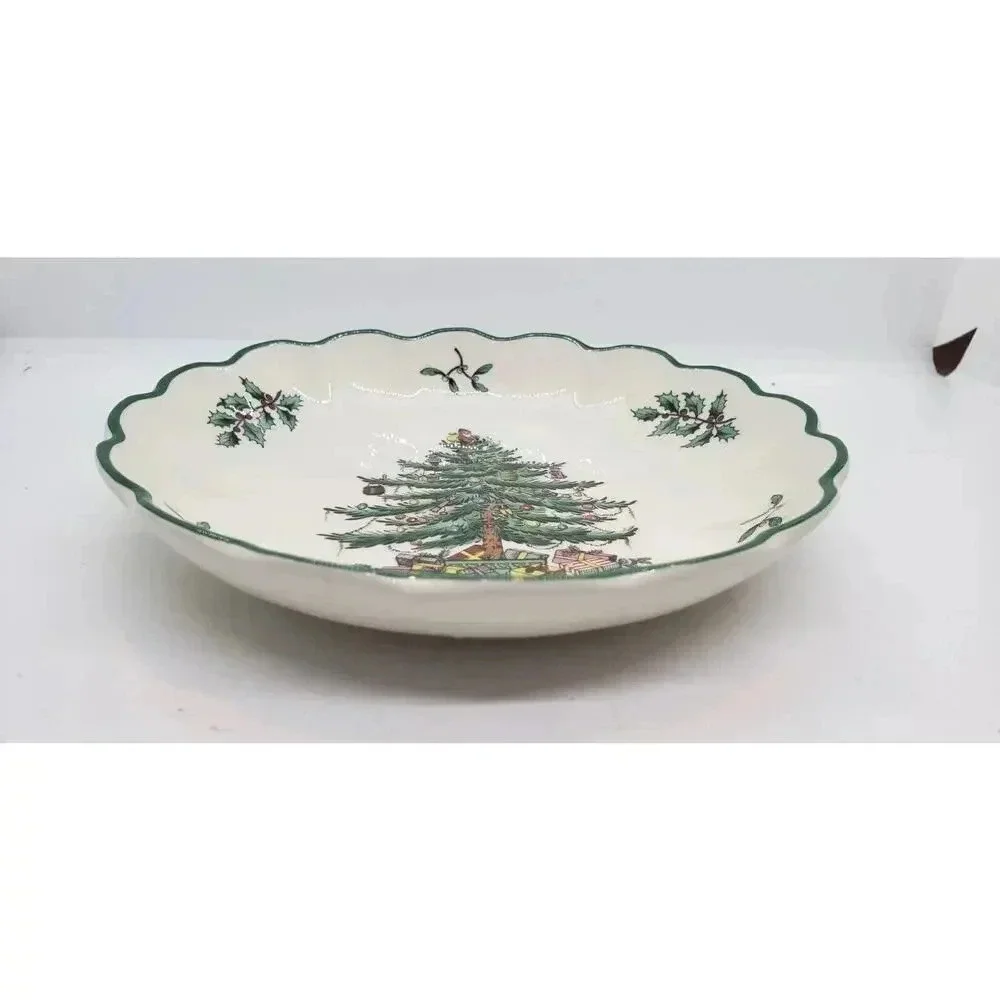 Vintage SPODE Christmas Tree bowl Dish Scalloped edge Decor Gift Vanity
